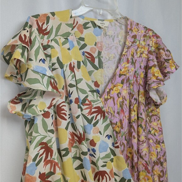 Entro Mixed Print Floral Surplice V-Neck Flutter Sleeve Blouse Size Large - Picture 2 of 5